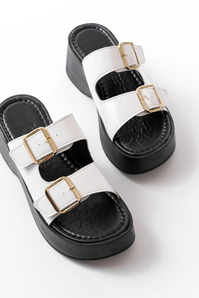 24414-574 Bej Rugan Tokalı Dolgu Topuk Kadın Terlik - 9