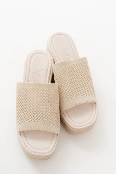 232-460 Bej Triko Günlük Ortopedik Dolgu Topuk Kadın Terlik - 5