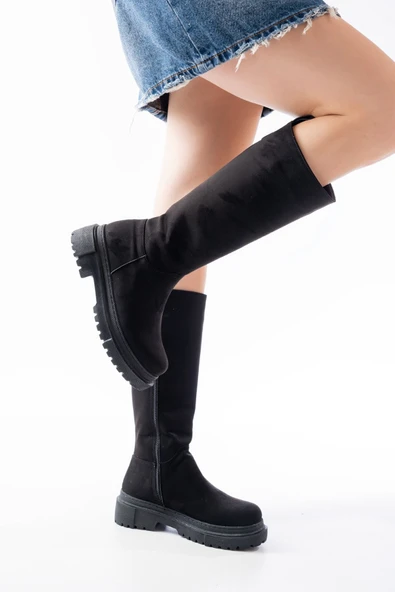 812-340 Siyah Süet Fermuarlı Günlük Kadın Çizme - 7
