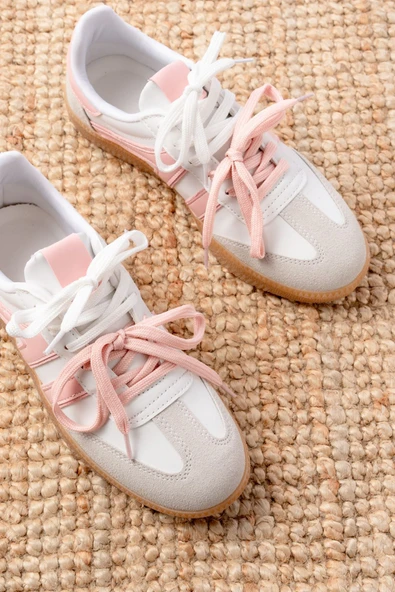 M-6005 Beyaz Garni Bağcıklı Termo Taban Günlük Kadın Spor - 8