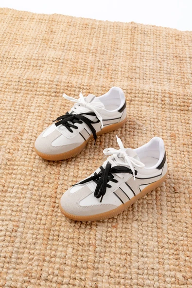 M-6005 Beyaz Garni Bağcıklı Termo Taban Günlük Kadın Spor - 5