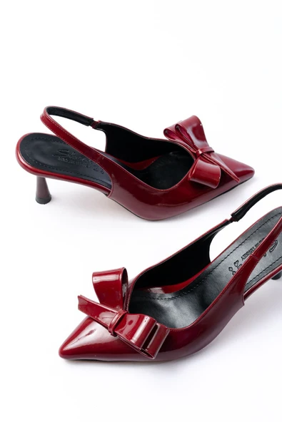 İnf-4501 Siyah Rugan Günlük Arkası Açık Fiyonklu Topuklu Ayakkabı - 7