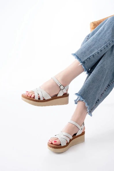 730-138 Taba Örgü Hakiki Deri Ortopedik Taban Kadın Sandalet - 5