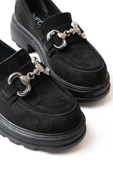 745-773 Siyah Süet Günlük Yüksek Tabanlı Loafer Ayakkabı - 5