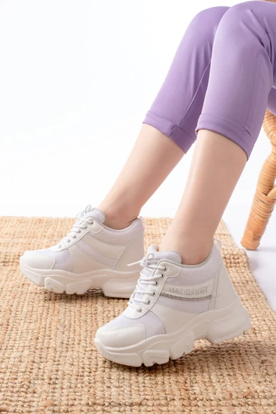 F-209 Siyah Bağcıklı Fileli Taş Aksesuarlı Günlük Spor Ayakkabı - 4