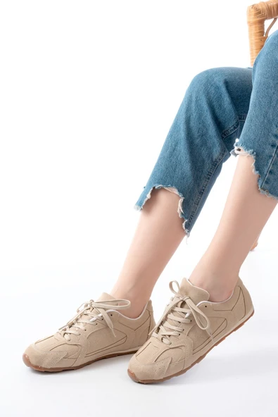 RS-01 Bej Süet İnce Taban Günlük Spor Ayakkabı - 5