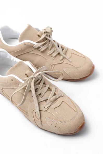 RS-01 Bej Süet İnce Taban Günlük Spor Ayakkabı - 3