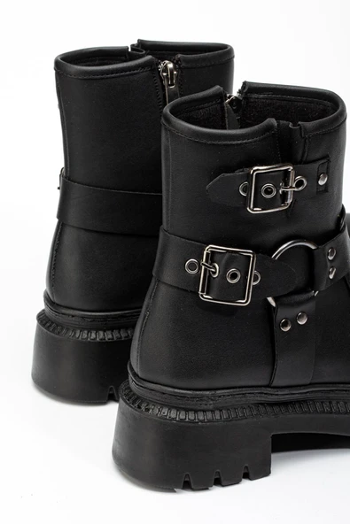 236-2013 Siyah Toka Aksesuarlı Fermuarlı Günlük Kadın Bot - 5