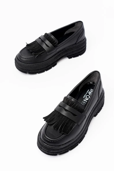749-749 Siyah Günlük Yüksek Tabanlı Loafer Ayakkabı - 4