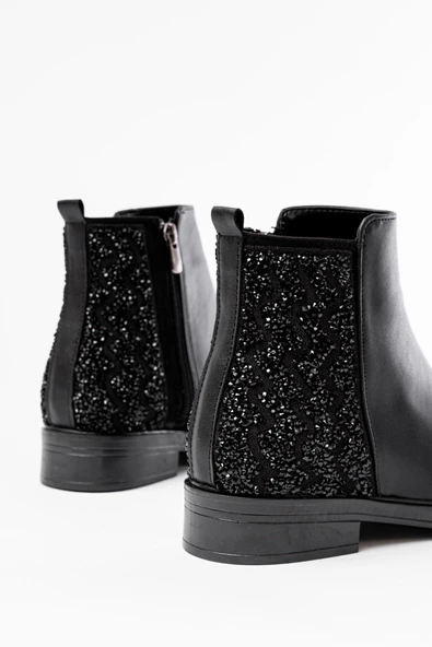 165-212 Siyah Süet Taş Aksesuarlı Fermuarlı Günlük Kadın Bot - 10