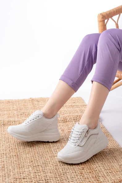 F-207 Siyah Bağcıklı Fermuarlı Taş Aksesuarlı Mevsimlik Spor Ayakkabı - 6