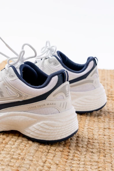 F-329 Beyaz Günlük Bağcıklı Lacivert Desenli Yazlık Spor Ayakkabı - 5
