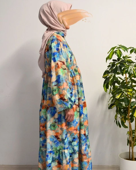 Kadın Modal Tesettür Elbise – Paisley Desenli – Rahat Kalıp – 135 cm Boy – 1-2 Beden - 5