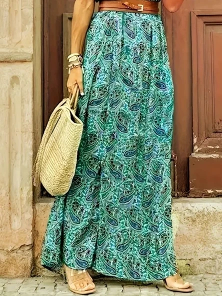 Kadın Kısa Kollu V Yaka Etnik Desenli Yırtmaç Detay Süprem Elbise (kemersiz) - Resim 3