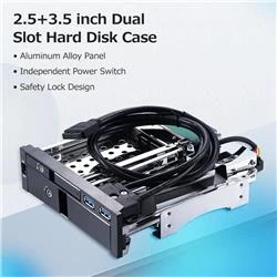 Oem 5,25" Dahili Çift Yuvalı Sabit Disk Kutusu 2,5+3,5 inç SATA HDD-SSD Muhafaza Aletsiz Tasarım - 4