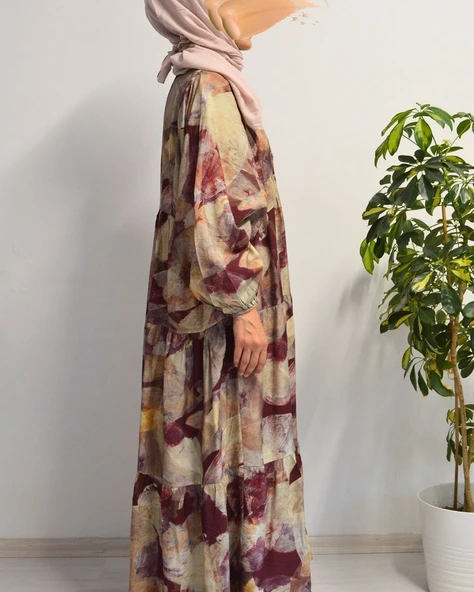 Kadın Modal Tesettür Elbise – Paisley Desenli – Rahat Kalıp – 135 cm Boy – 1-2 Beden - 10