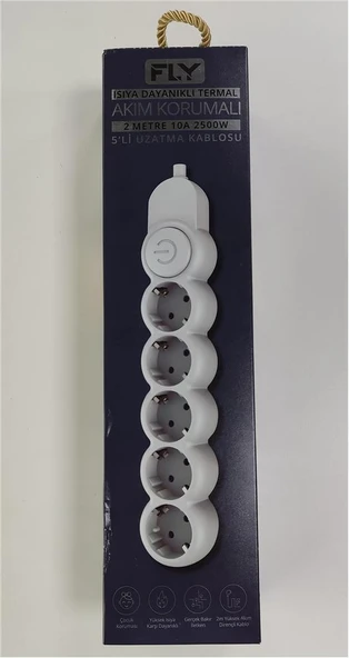Fly 3394-01 5li 2mt Anahtarlı  Akım Korumalı Priz 2500w - 1