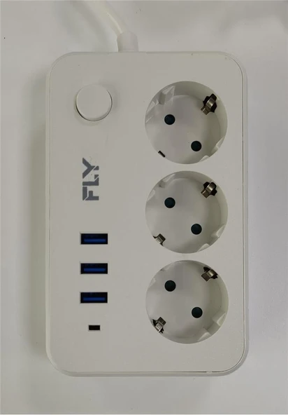 Fly 3406-01 3lü Anahtarlı 2.1A 3Usb Şarj Çıkışı 2mt Anahtarlı  Akım Korumalı Priz Çocuk Koruması - Resim 2