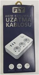 Fly 3406-01 3lü Anahtarlı 2.1A 3Usb Şarj Çıkışı 2mt Anahtarlı  Akım Korumalı Priz Çocuk Koruması - Resim 3
