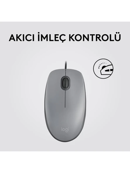 Logitech M110 Sessiz Tam Boyutlu Kablolu Usb-A Bağlantılı Optik Mouse - Gri - 1