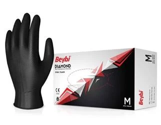 Beybi Diamond M Beden Pudrasız Kalın Siyah Nitril Eldiven Medium (Kutuda 100 Adet) - 2