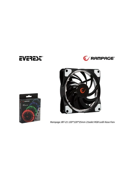 Rampage JBT-21 120-120-25mm 21adet RGB Ledli Kasa Fanı - 2