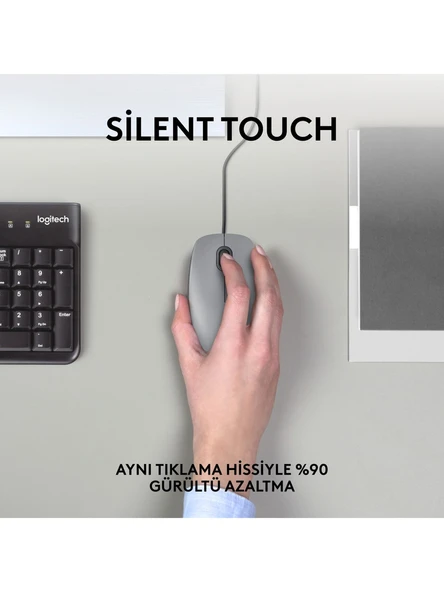 Logitech M110 Sessiz Tam Boyutlu Kablolu Usb-A Bağlantılı Optik Mouse - Gri - 5