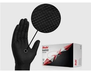 Beybi Diamond L Beden Pudrasız Kalın Siyah Nitril Eldiven Large (Kutuda 100 Adet) - 2