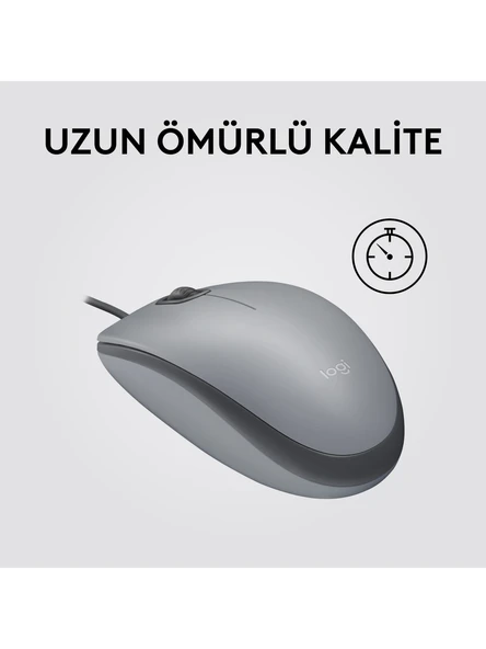 Logitech M110 Sessiz Tam Boyutlu Kablolu Usb-A Bağlantılı Optik Mouse - Gri - 7