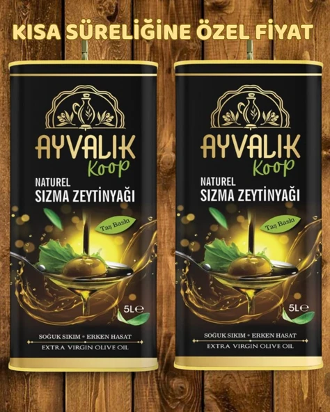 Ayvalık Naturel Sızma Zeytinyağı 2x5 Litre - Üreticiden Tüketiciye - Soğuk Sıkım - Düşük Asit Oranı - 1