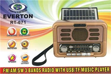 Everton Rt-671 Bluetooth Fm-Usb-Tf-Aux Şarjlı Solar Nostaljik Radyo Güneş Panelli - 3