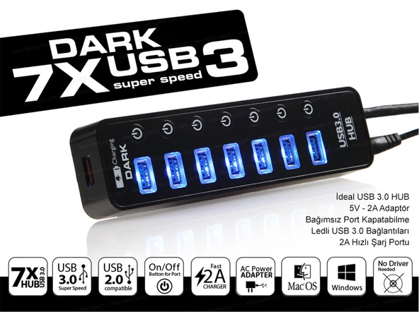 Dark DK-AC-USB371 7+1 Hızlı Şarj Adaptörlü - Resim 2