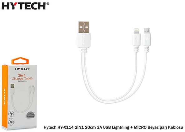 Hytech HY-X114 2İN1 20cm 3A USB Lightning + MİCRO ürün görseli