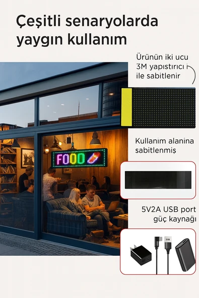 Programlanabilir LED İşaretler  İç Mekan için Mesaj Kaydırma LED Ekran  Esnek LED Reklam 60CM İşareti Bluetooth APP  Özel Editör Animasyonları - 3