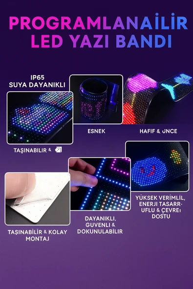 Programlanabilir LED İşaretler  İç Mekan için Mesaj Kaydırma LED Ekran  Esnek LED Reklam 60CM İşareti Bluetooth APP  Özel Editör Animasyonları - 5