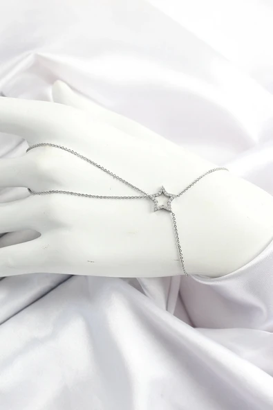 CEYLAN ADAM Pirinç Gümüş Renk Zirkon Taşlı Yıldız Model Şahmeran ürün görseli