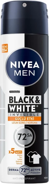 NIVEA Men Erkek Sprey Deodorant Black & White Invisible Güçlü Etki 72 Saat Anti-perspirant Koruma 150ml