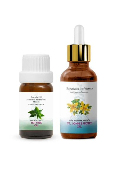 Akne Seti - Çay Ağacı Yağı 10 ml, Sarı Kantaron Yağı 50 ml 2'li Set