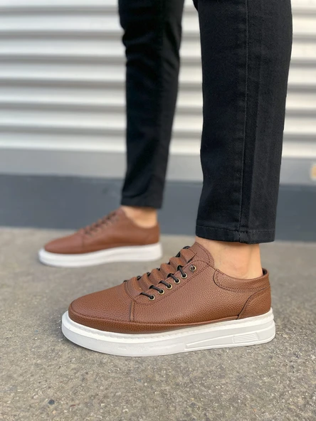 JET-0535 Prime Bağcıklı Cilt Erkek Günlük Sneaker Ayakkabı CBT - Taba - Resim 2