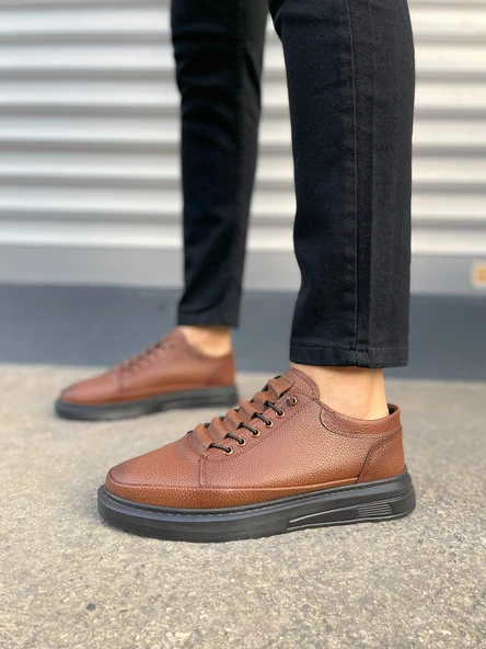 JET-0535 Prime Bağcıklı Cilt Erkek Günlük Sneaker Ayakkabı CST - Taba - Resim 2