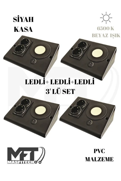 Masfitech Dolap & Tezgah Altı Prizli Aydınlatma 3 Watt 6500k Beyaz Işık (4 Adet)