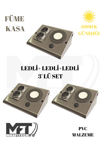 Masfitech Dolap & Tezgah Altı Prizli Aydınlatma 3 Watt 4000K Günışığı (3 Adet)