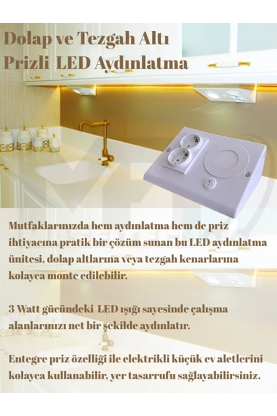 Masfitech Dolap & Tezgah Altı Prizli Aydınlatma 3 Watt (BEYAZ İŞIK) 2 Adet - Resim 2