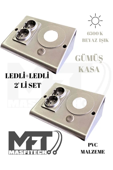 Masfitech Dolap Tezgah Altı Prizli Aydınlatma 3 Watt 6500k Beyaz ışık (2 Adet)