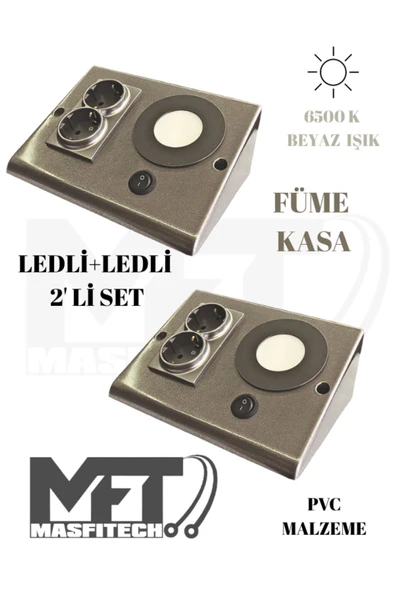 Masfitech Dolap Tezgah Altı Prizli Aydınlatma 3 Watt 6500k Beyaz ışık (2 Adet)