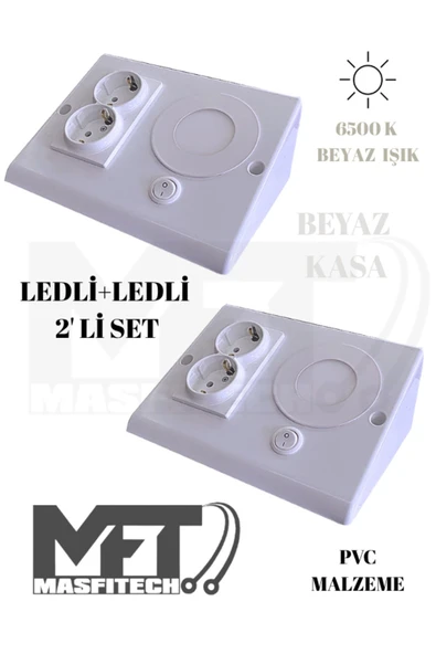 Masfitech Dolap & Tezgah Altı Prizli Aydınlatma 3 Watt (BEYAZ İŞIK) 2 Adet ürün görseli 1