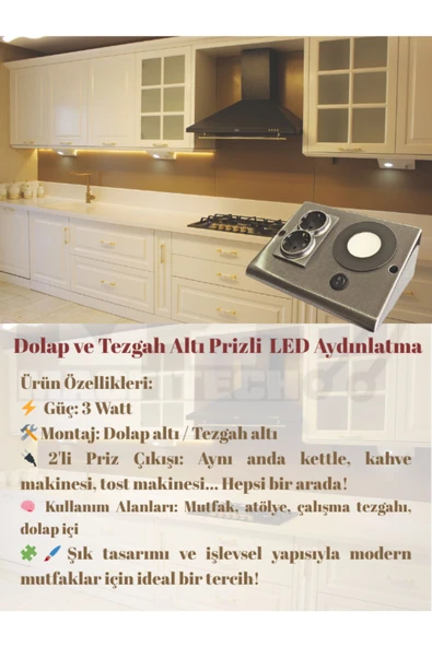 Masfitech Dolap & Tezgah Altı Prizli Aydınlatma 3 Watt (BEYAZ IŞIK) 1306-165 - 5
