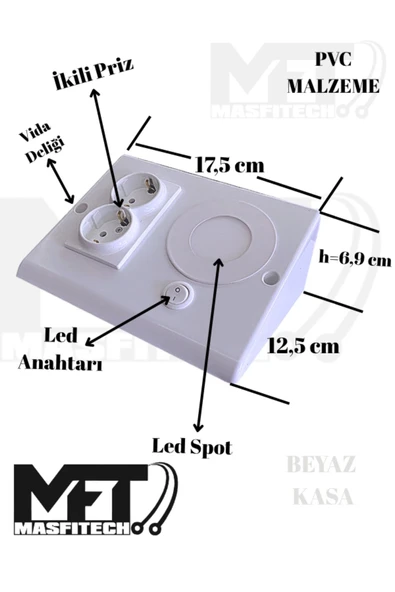 Masfitech Dolap Ve Tezgah Altı Prizli Led Aydınlatma Siyah–3 Watt 4000k Günışığı |mutfak Için Şık Işık Ve Priz - 6