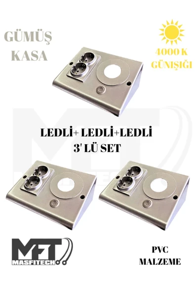Masfitech Dolap & Tezgah Altı Prizli Aydınlatma 3 Watt 4000K Günışığı (3 Adet) Uyumlu