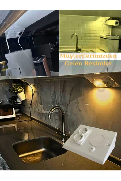 Masfitech Dolap Ve Tezgah Altı Prizli Led Aydınlatma Siyah–3 Watt 4000k Günışığı |mutfak Için Şık Işık Ve Priz - 4